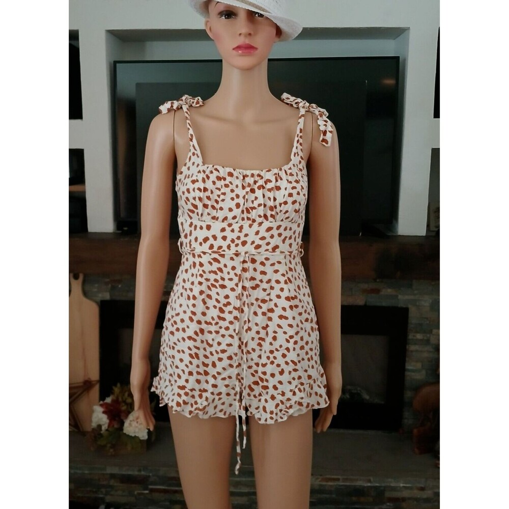 Women's Small Romper Jumper One Piece Summer Shorts String Straps Animal Print